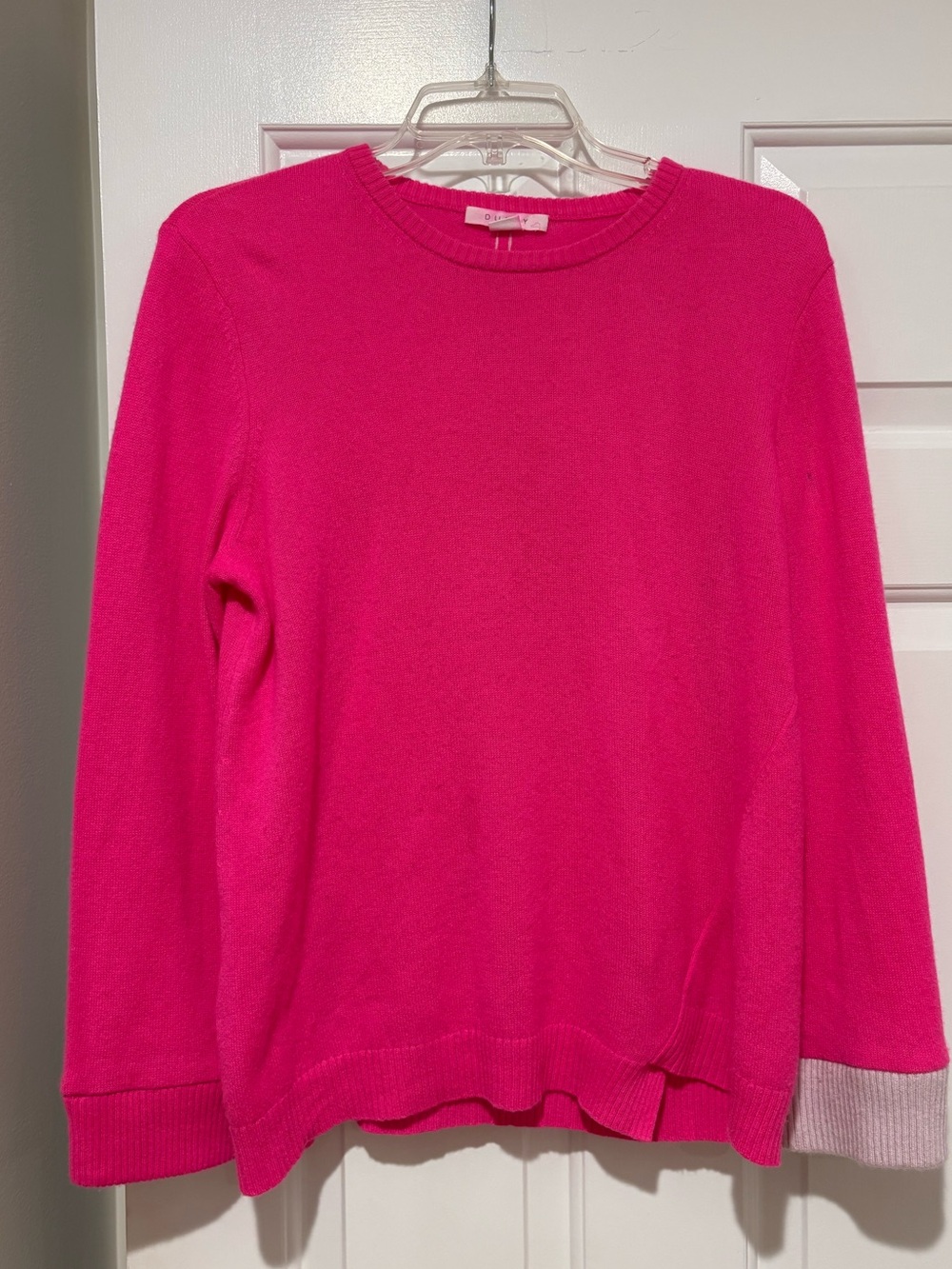 Duffy Hot Pink Cashmere Asymmetrical Crewneck Sweater